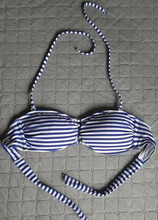 Верх от купальника бандо с переплетами бюст в сине -белую полоску купальник