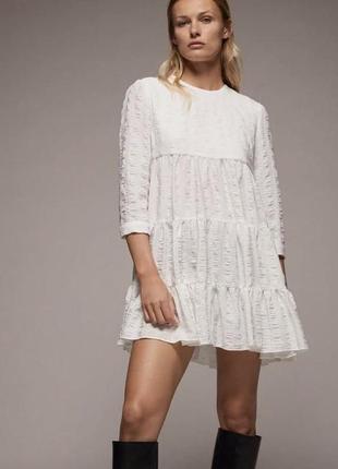 Белок платьк разлетайка с воланами с рюшками фактурная ткань zara оригинал