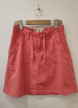 Коралова спідниця в стилі casual з кишенями на кулісці, рожева спідниця, джинс