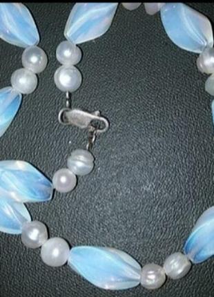 Бусы ожерелье серебро лунный камень жемчуг винтаж1 фото