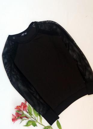 Актуальный черный свитшот , кофта с рукавом-сеткой select1 фото