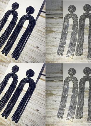 Сережки сережки стрази камені сережки біжутерія медузи кисті висячі довгі чорні срібло1 фото
