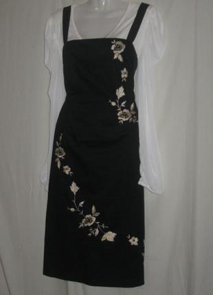 Платье - сарафан. чёрное женское летнее, с цветами. на бретельках.  пог – 44 см