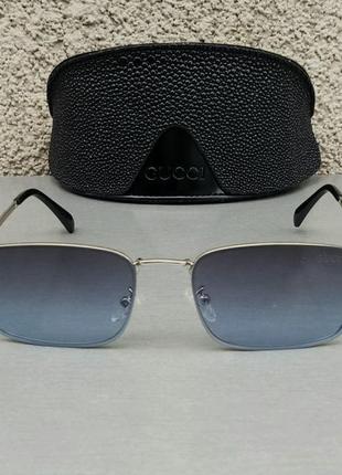 Очки в стиле gucci унисекс солнцезащитные модные узкие темно серые в серебре2 фото