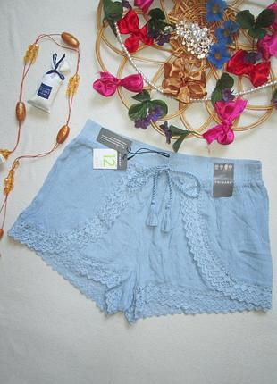 Супервые короткие небесно-голубые шорты жатка с кружевной отделкой primark