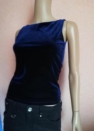 Красивая синяя бархатная майка, топ, велюр