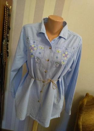 Блуза рубаха рубашка этно бохо стиль вышивка хлопок болтшой размер2 фото