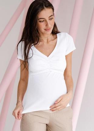Футболка для вагітних з секретом для годування біла (футболка для беременных и кормящих)8 фото