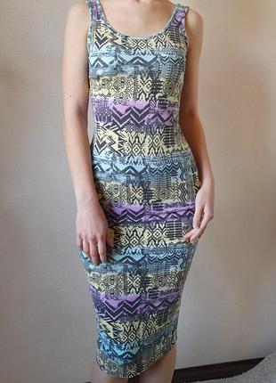 Різнокольорова облягаюча літня сукня міді в ацтекський візерунок new look