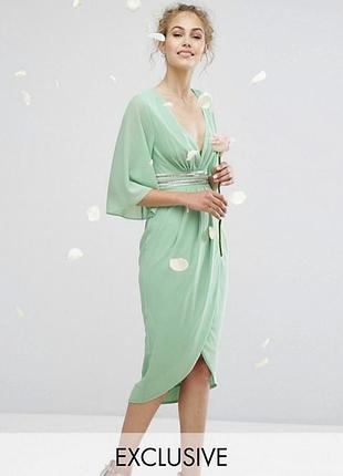 Роскошное выпускное платье-кимоно с декорированным поясом