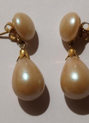 Винтажные серьги .латунь в позолоте .