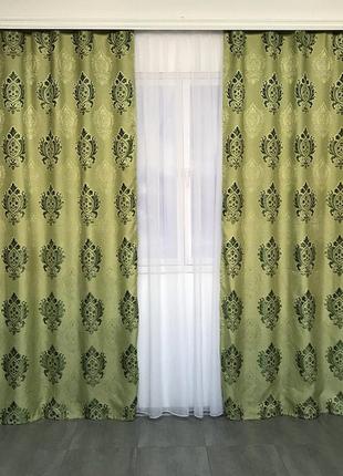 Изысканные шторы льняные 150x270 cm (2 шт) зеленые