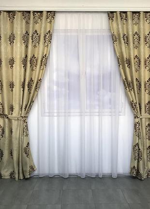 Красивые шторы из льна 150x270 cm (2 шт) albo кофейные