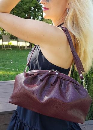 Кожаная сумка "дива", натуральная кожа флотар бургунди.