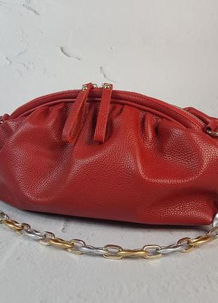 Кожаная сумка "дива", натуральная кожа флотар красная