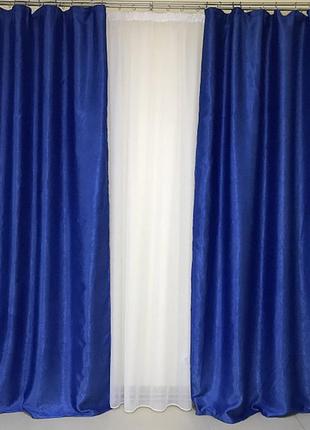 Готовые плотные шторы блэкаут софт 150x270 cm (2 шт) синие5 фото