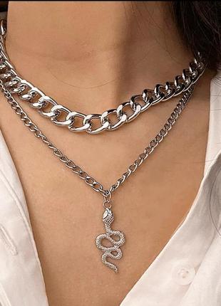 Чокер на шию срібний серебро цепь цепочка ланцюг змея