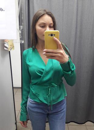 Новая блуза на запах  hm трендовый  сочный зеленый цвет!тренд!3 фото