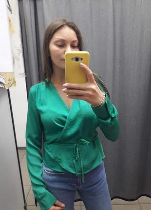 Новая блуза на запах  hm трендовый  сочный зеленый цвет!тренд!4 фото