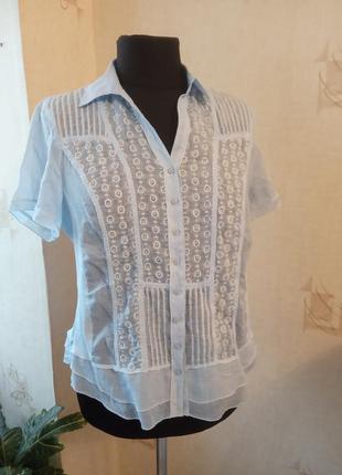 Натуральная стройнящая элегантная блуза, хлопок, кружево, на лето, жару, just white, баска2 фото