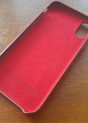 Красный кожан чехол luckycoin  iphone xs leather red sinco plain genuine cowhide2 фото