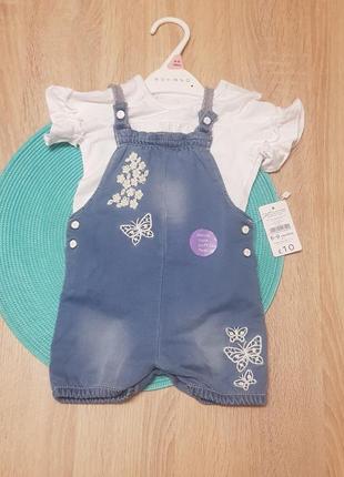 Джинсовий комбінезон+ футболка 74