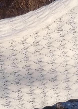 Білий плетений мохеровий палантин, широкий шарф5 фото