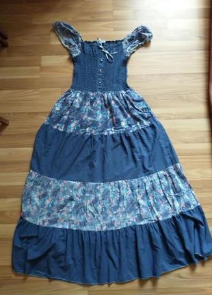 Сукня-максі синя/платье-макси в цветочек1 фото