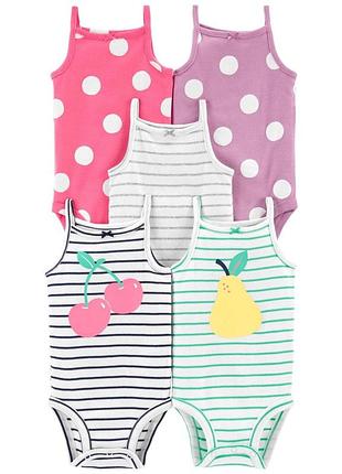 Набор боди-маек для девочки 5шт. carter's сша фрукты горох полоска бодик майка девочка