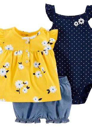 Брендовый комплект-тройка для девочки carter's (сша) шорты бодик туника футболка