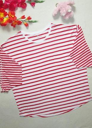 Шикарная хлопковая стрейчевая футболка батал в полоску с разрезами на рукавах f&f.