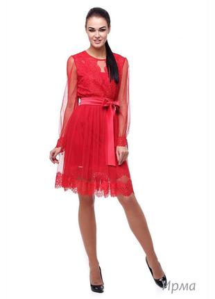 Невероятное платье в красном цвете , комбинация сетка