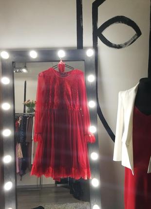 Невероятное платье в красном цвете , комбинация сетка2 фото
