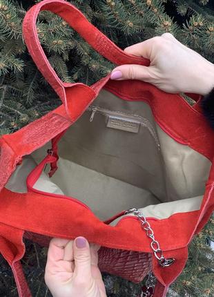 Замшева червона сумка з принтом під крокодила, італія, кольори в асортименті7 фото