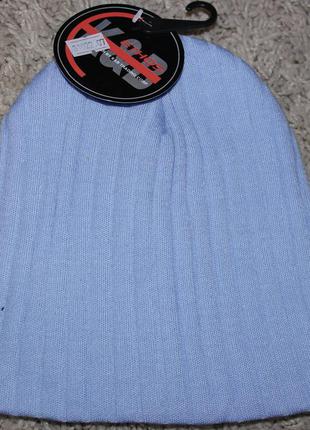 Новая шапка бини широкий рубчик плотная ровная вязка голубая