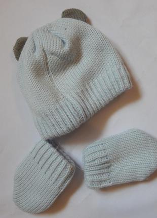 Комплект из шапочки и варежек для малыша little but loud (3-6 месяцев)2 фото