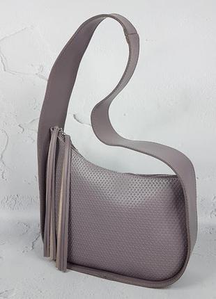 Сумка жіноча натуральна шкіра, сіро-бузковий плетінка