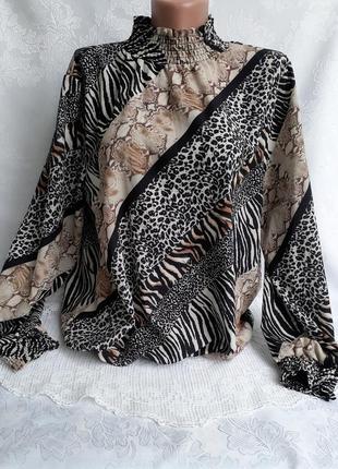 Блуза леопард звери африки принт на резинках водолазка широкий рукав4 фото