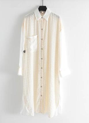 Довга блузка/сукня з ажурною вишивкою zara3 фото