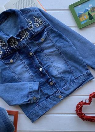 Пиджак джинсовый синий для девочки1 фото