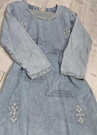 Винтажное джинсовое платье в пол, с вышивкой, большой размер, батл, этно бохо стиль2 фото
