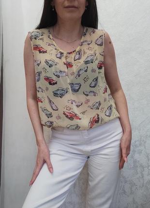 Нежная блуза с рисунком блузка с круглым вырезом без рукавов4 фото