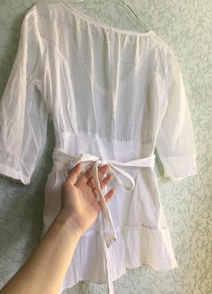 Невесомая хлопковая блуза лёгкая рюши белая chilli pepper на завязках пуговицах1 фото