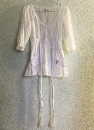 Невесомая хлопковая блуза лёгкая рюши белая chilli pepper на завязках пуговицах2 фото