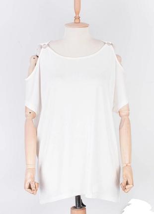 Стильная белая бежевая айвори футболка туника блуза большой размер батал оверсайз