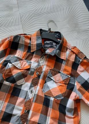 🚀🌟💥 яркая красивая рубашка в оранжево-чёрно-белую клетку3 фото