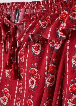 Бордовая красная укороченная рубашка блуза цветочный принт цветы вышиванка кроп5 фото