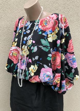 Красивая блуза-реглан,пончо,объёмная в цветочный принт