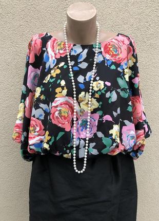 Красива блуза-реглан,пончо,об'ємна у квітковий принт3 фото