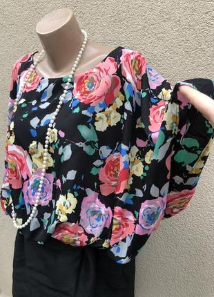 Красива блуза-реглан,пончо,об'ємна у квітковий принт7 фото